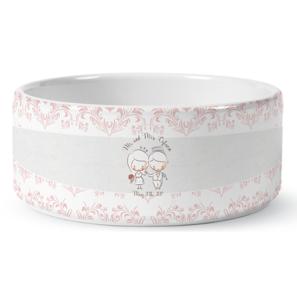 Custom Wedding People Ceramic Dog Bowl - Large (Personalized)