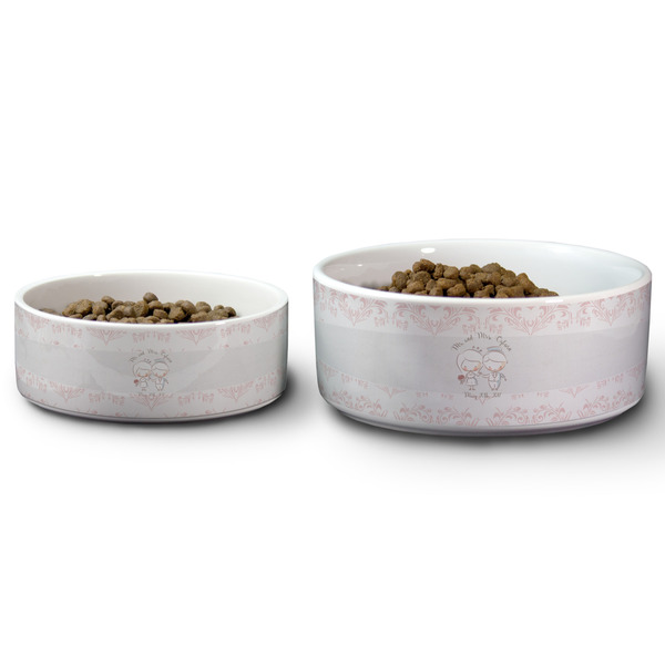 Wedding People Ceramic Dog Bowls - Size Comparison