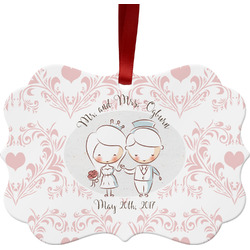Wedding People Metal Frame Ornament - Double Sided w/ Couple's Names