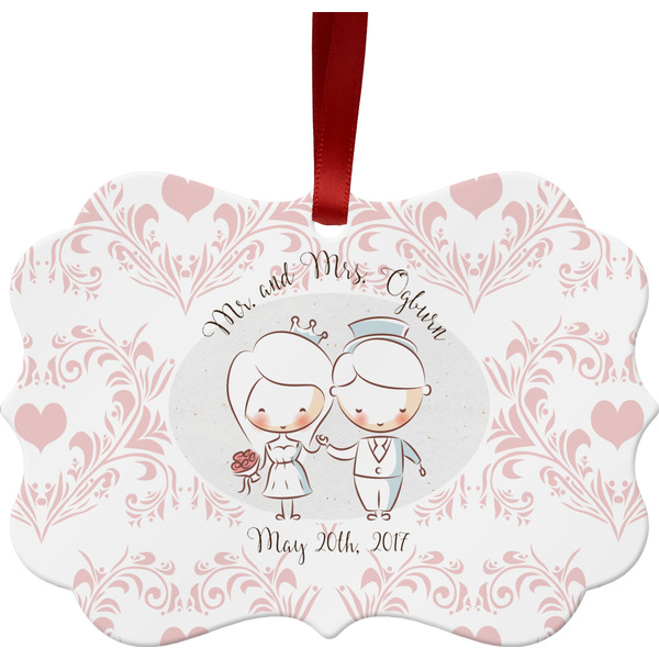 Custom Wedding People Metal Frame Ornament - Double Sided w/ Couple's Names