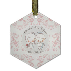 Wedding People Flat Glass Ornament - Hexagon w/ Couple's Names