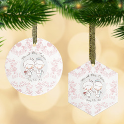 Wedding People Flat Glass Ornament w/ Couple's Names