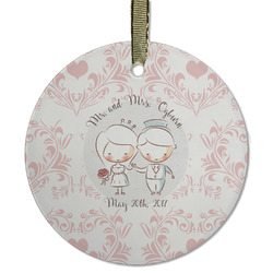 Wedding People Flat Glass Ornament - Round w/ Couple's Names