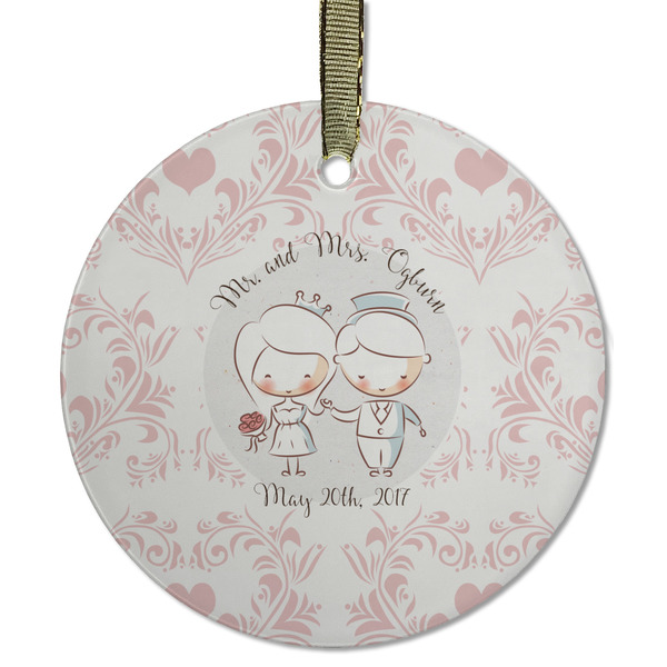 Custom Wedding People Flat Glass Ornament - Round w/ Couple's Names