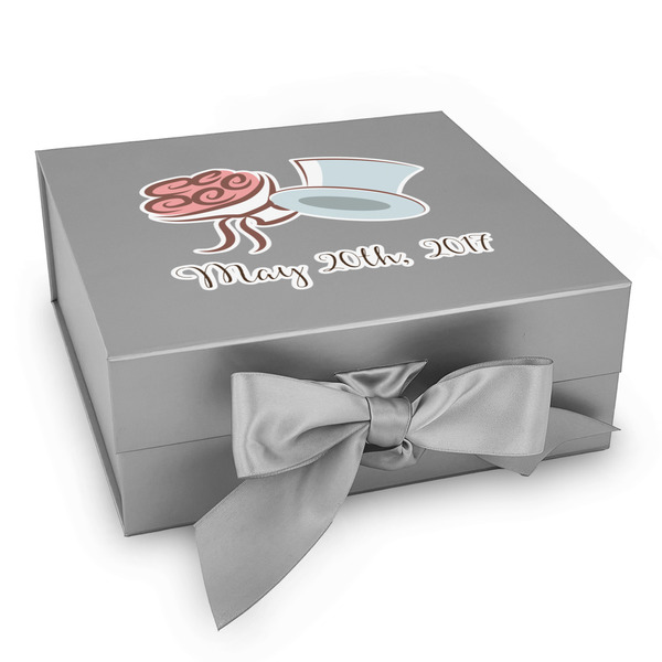 Custom Wedding People Gift Box with Magnetic Lid - Silver (Personalized)