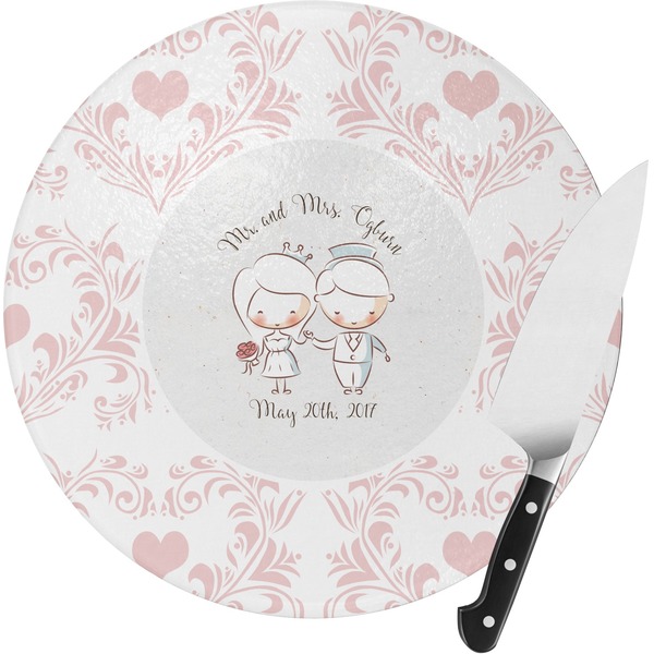 Custom Wedding People Round Glass Cutting Board (Personalized)