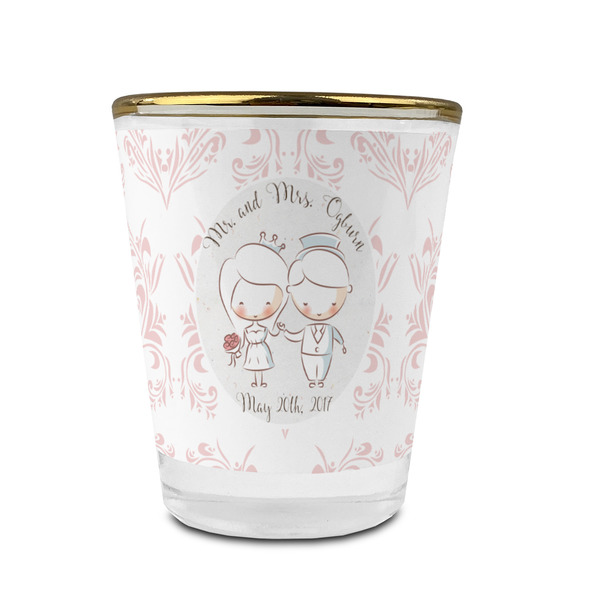 Custom Wedding People Glass Shot Glass - 1.5 oz - with Gold Rim - Set of 4 (Personalized)