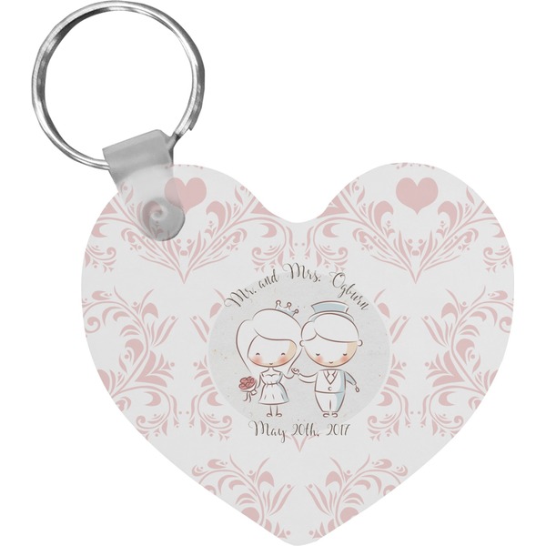 Custom Wedding People Heart Plastic Keychain w/ Couple's Names