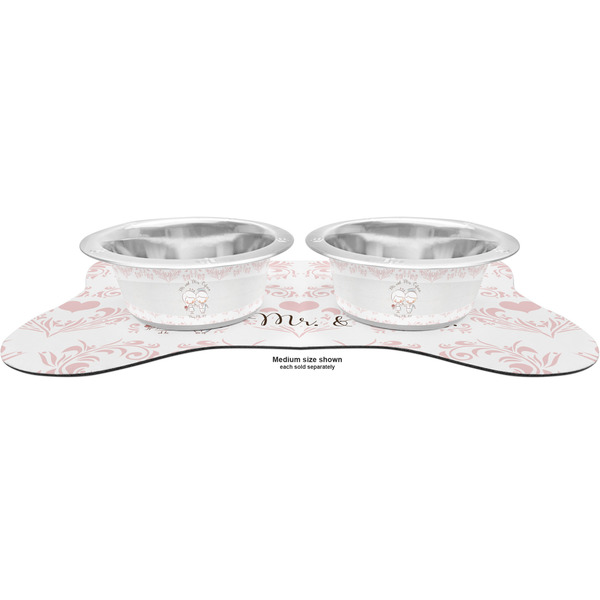 Wedding People Metal Pet Bowls - On Dog Bone Shaped Mat