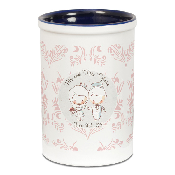 Custom Wedding People Ceramic Pencil Holders - Blue