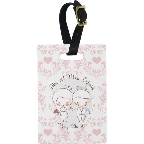 Custom Wedding People Plastic Luggage Tag - Rectangular w/ Couple's Names