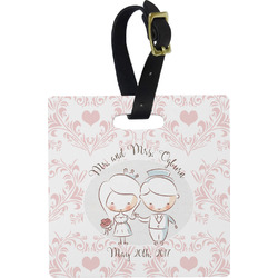 Wedding People Plastic Luggage Tag - Square w/ Couple's Names