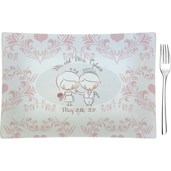 Custom Wedding People Rectangular Glass Appetizer / Dessert Plate - Single or Set (Personalized)