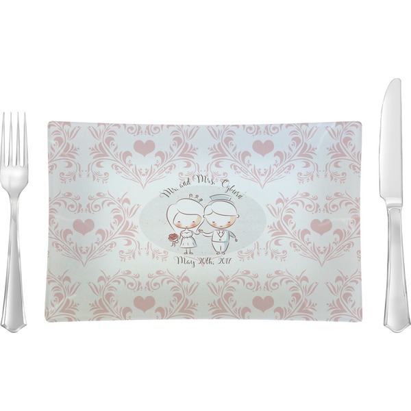 Custom Wedding People Rectangular Glass Lunch / Dinner Plate - Single or Set (Personalized)