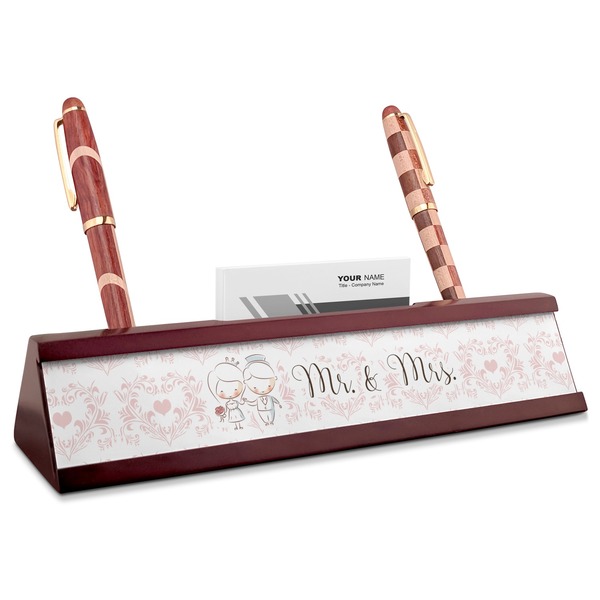 Custom Wedding People Red Mahogany Nameplate with Business Card Holder (Personalized)