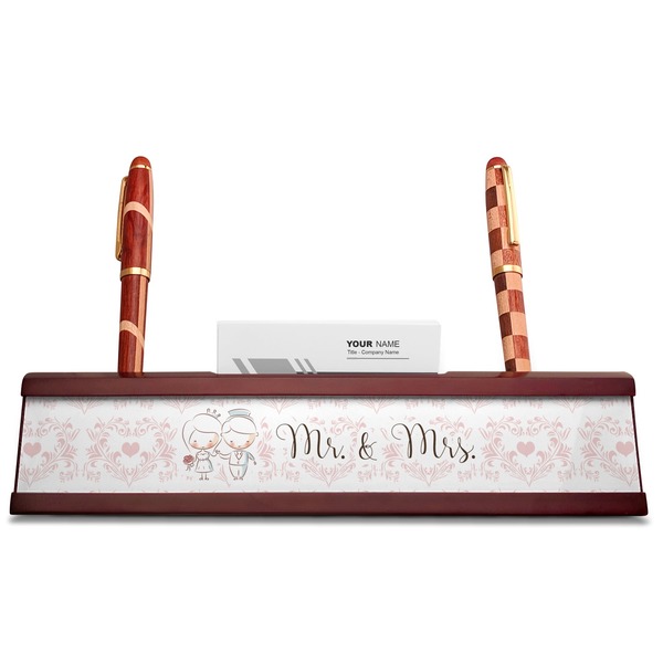 Wedding People Red Mahogany Nameplates with Business Card Holder - Straight