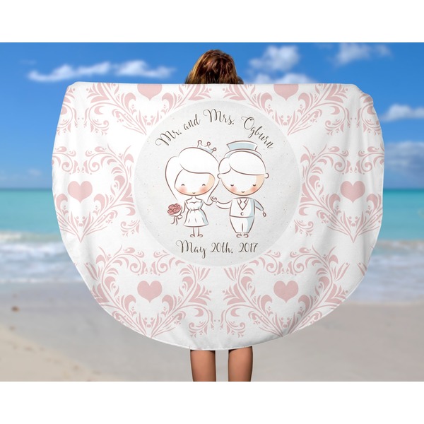 Wedding People Round Beach Towel - In Use