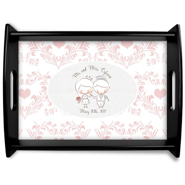 Custom Wedding People Black Wooden Tray - Large (Personalized)