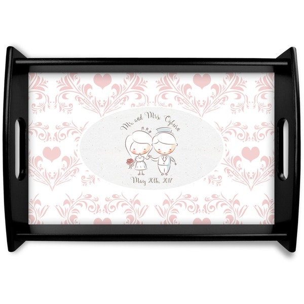 Custom Wedding People Black Wooden Tray - Small (Personalized)