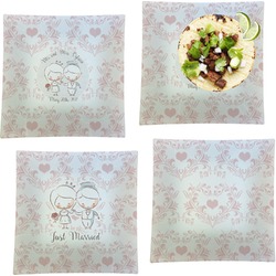 Wedding People Set of 4 Glass Square Lunch / Dinner Plate 9.5" (Personalized)