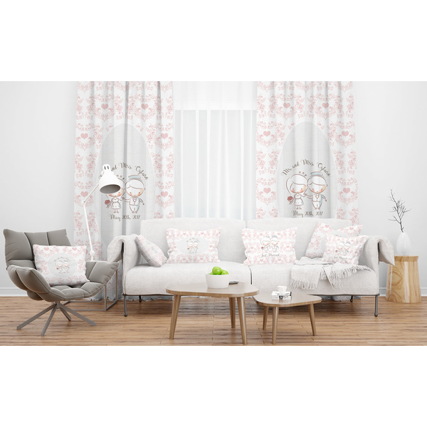 Wedding People Sheer and Custom Curtains in Room with Matching Pillows