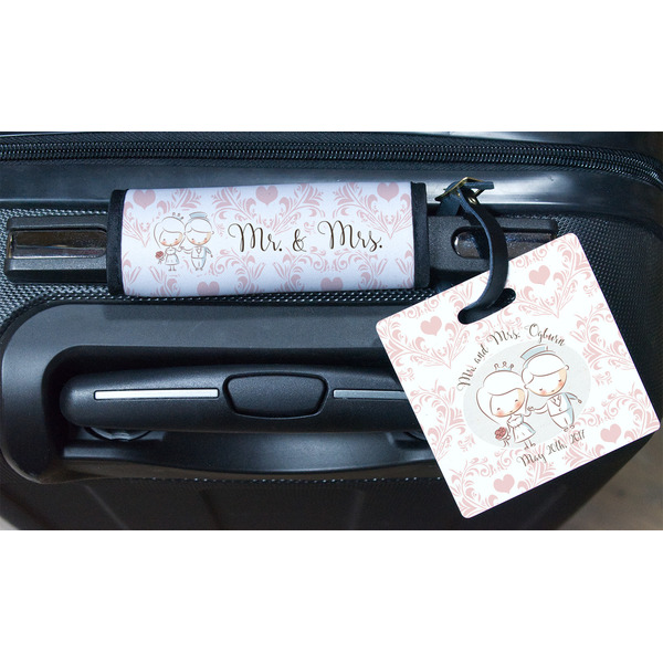 Wedding People Square Luggage Tag & Handle Wrap - In Context