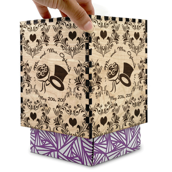 Wedding People Square Tissue Box Covers - Wood - with box