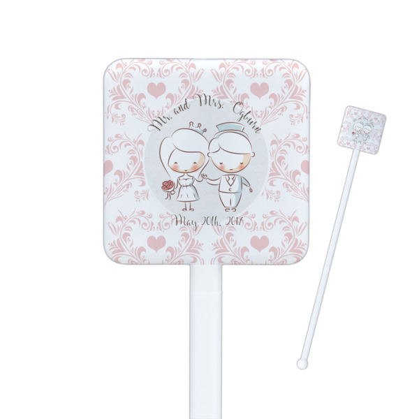 Custom Wedding People Square Plastic Stir Sticks - Double Sided (Personalized)