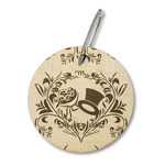 Wedding People Wood Luggage Tag - Round (Personalized)
