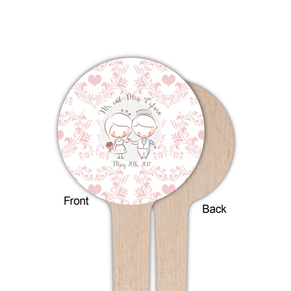 Wedding People Wooden 4" Food Pick - Round - Single Sided - Front & Back