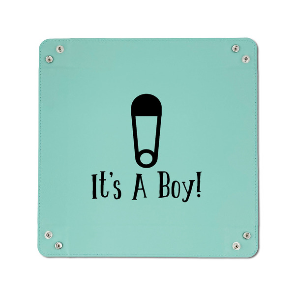 Baby Shower 6" x 6" Teal Leatherette Snap Up Tray - APPROVAL