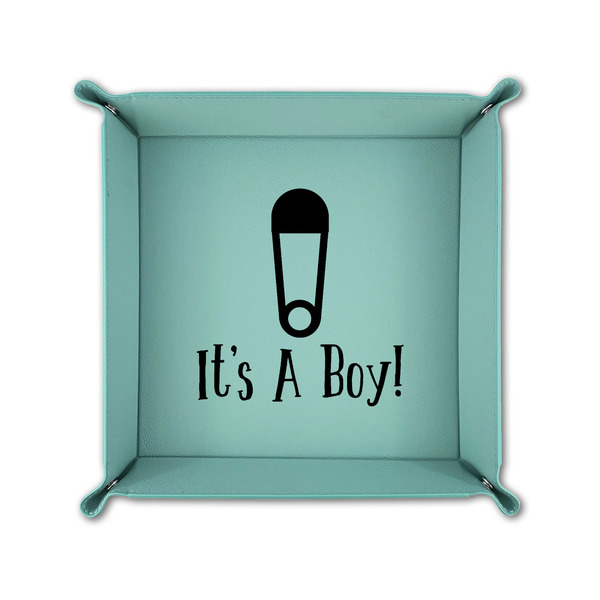 Baby Shower 6" x 6" Teal Leatherette Snap Up Tray - FOLDED UP