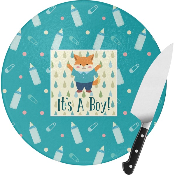 Custom Baby Shower Round Glass Cutting Board - Small (Personalized)