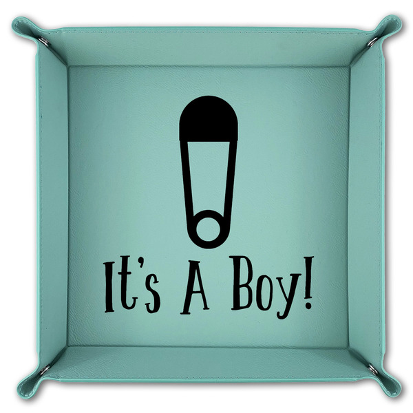 Baby Shower 9" x 9" Teal Leatherette Snap Up Tray - FOLDED