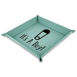 Baby Shower 9" x 9" Teal Faux Leather Valet Tray