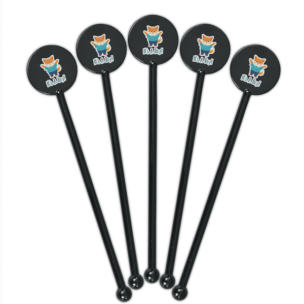 Baby Shower Black Plastic 5.5" Stir Stick - Round - Fan View