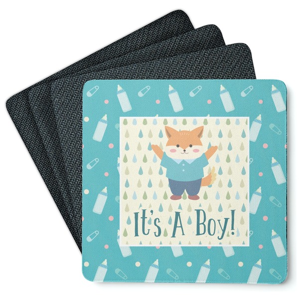 Custom Baby Shower Square Rubber Backed Coasters - Set of 4 (Personalized)