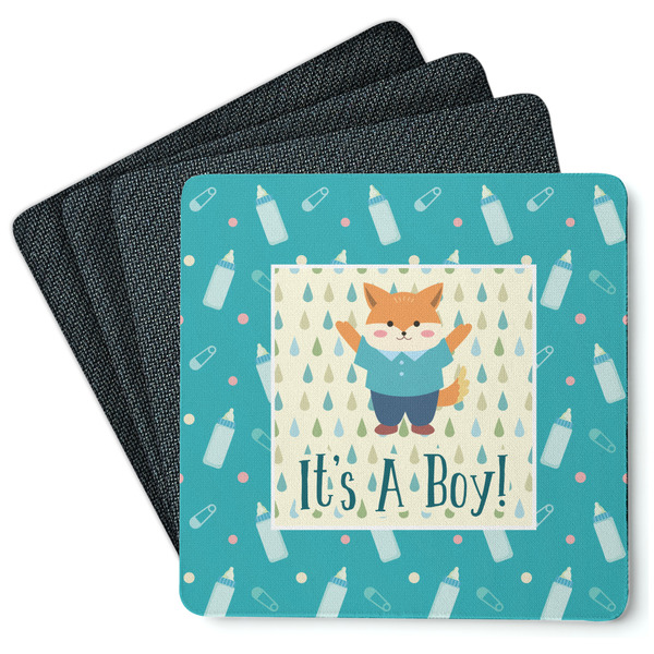Custom Baby Shower Square Rubber Backed Coasters - Set of 4 (Personalized)
