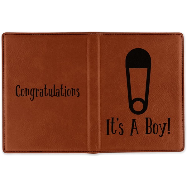 Baby Shower Cognac Leather Passport Holder Outside Double Sided - Apvl