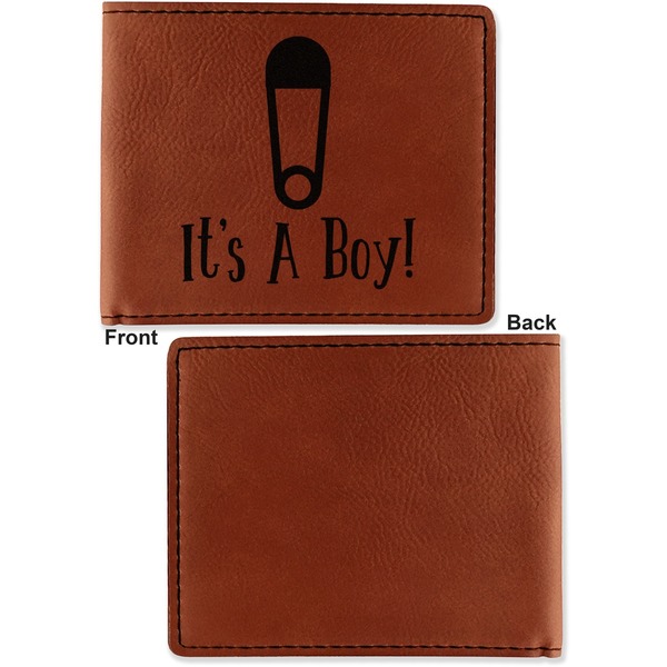 Baby Shower Cognac Leatherette Bifold Wallets - Front and Back Single Sided - Apvl