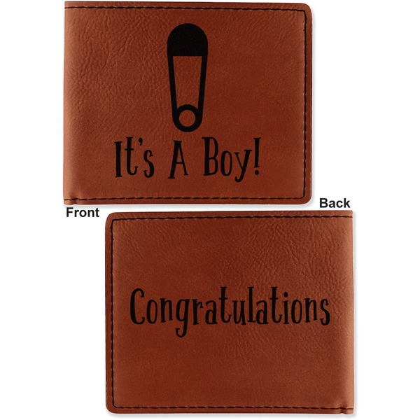 Baby Shower Cognac Leatherette Bifold Wallets - Front and Back