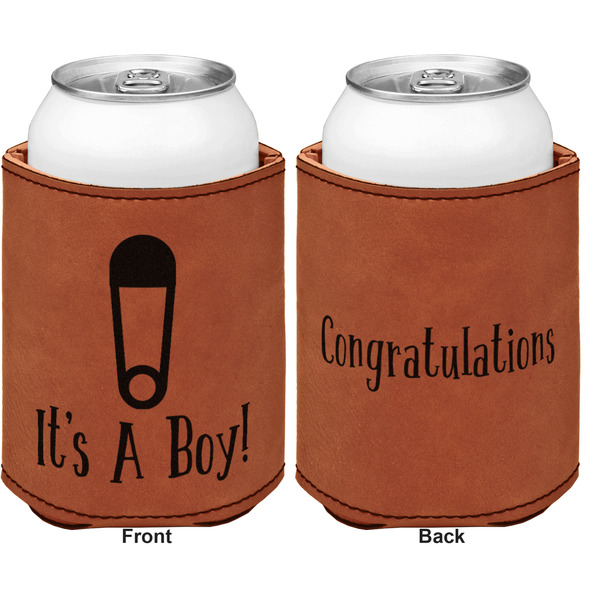 Baby Shower Cognac Leatherette Can Sleeve - Double Sided Front and Back
