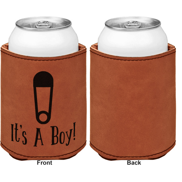 Baby Shower Cognac Leatherette Can Sleeve - Single Sided Front and Back