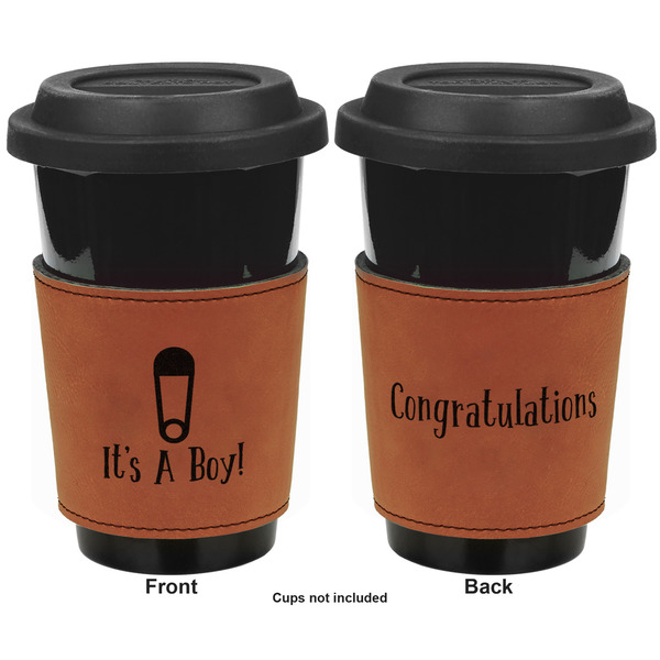 Baby Shower Cognac Leatherette Mug Sleeve - Double Sided Apvl