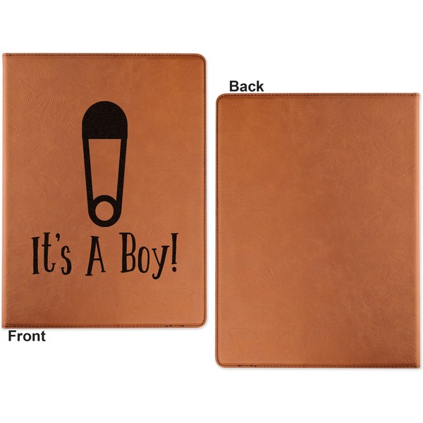 Baby Shower Cognac Leatherette Portfolios with Notepad - Large - Single Sided - Apvl