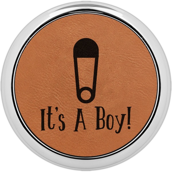 Custom Baby Shower Leatherette Round Coaster w/ Silver Edge - Single or Set (Personalized)
