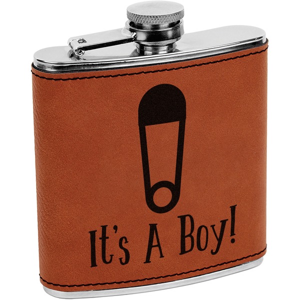 Custom Baby Shower Leatherette Wrapped Stainless Steel Flask (Personalized)