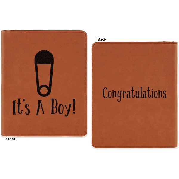 Baby Shower Cognac Leatherette Zipper Portfolios with Notepad - Double Sided - Apvl