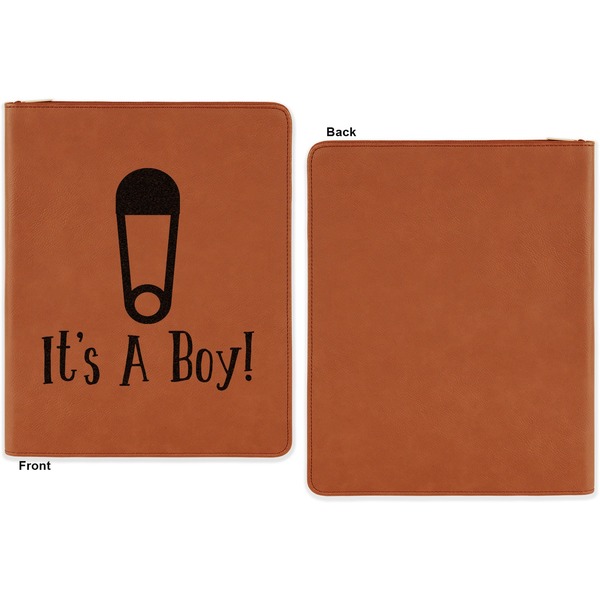 Baby Shower Cognac Leatherette Zipper Portfolios with Notepad - Single Sided - Apvl