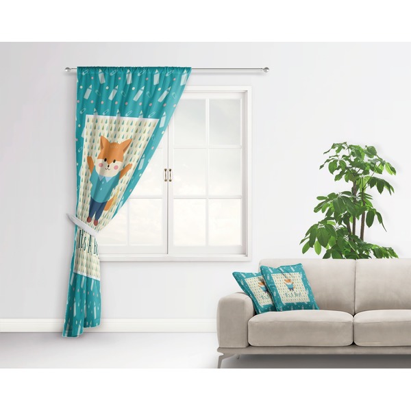 Baby Shower Curtain With Window and Rod - in Room Matching Pillow